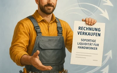 Handwerker hält eine Rechnung in der Hand und prüft Vorteile und Risiken des Rechnungsverkaufs